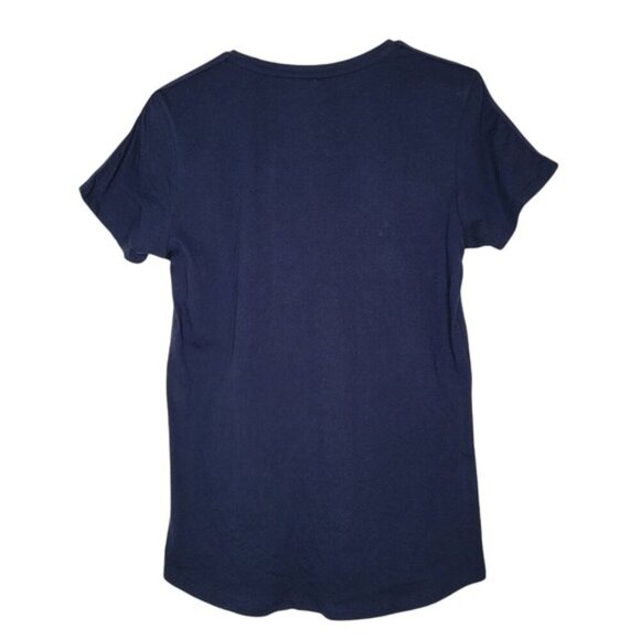 DIEZ‎ Studio Navy Tee Racing Stripes Sleeve Detail Minimalist Sporty Unisex Sz M - Picture 6 of 9